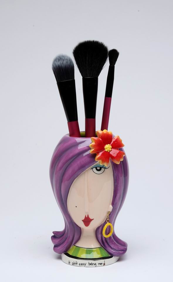 Lady With Flower Makeup Holder - kevinsgiftshoppe