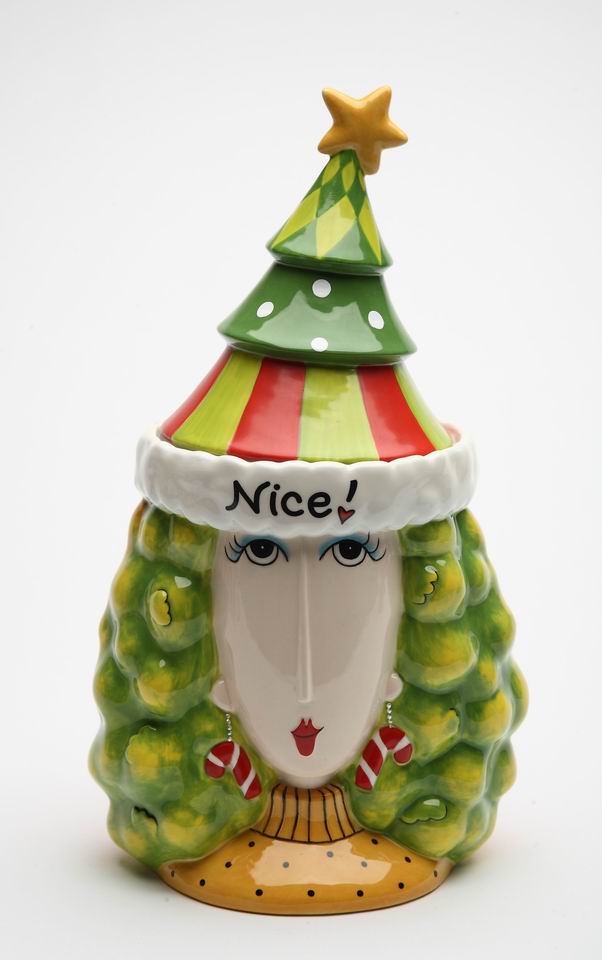 Ceramic Naughty or Nice 2-Sided Lady Cookie Jar, Home Décor, Gift for Her, Gift for Mom, Kitchen Décor, Christmas Décor