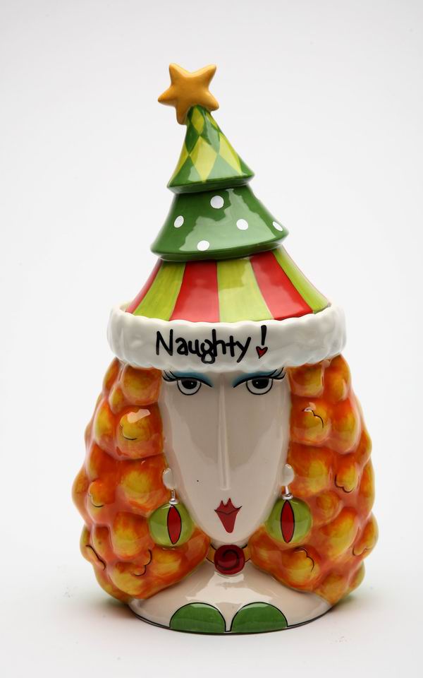 Ceramic Naughty or Nice 2-Sided Lady Cookie Jar, Home Décor, Gift for Her, Gift for Mom, Kitchen Décor, Christmas Décor