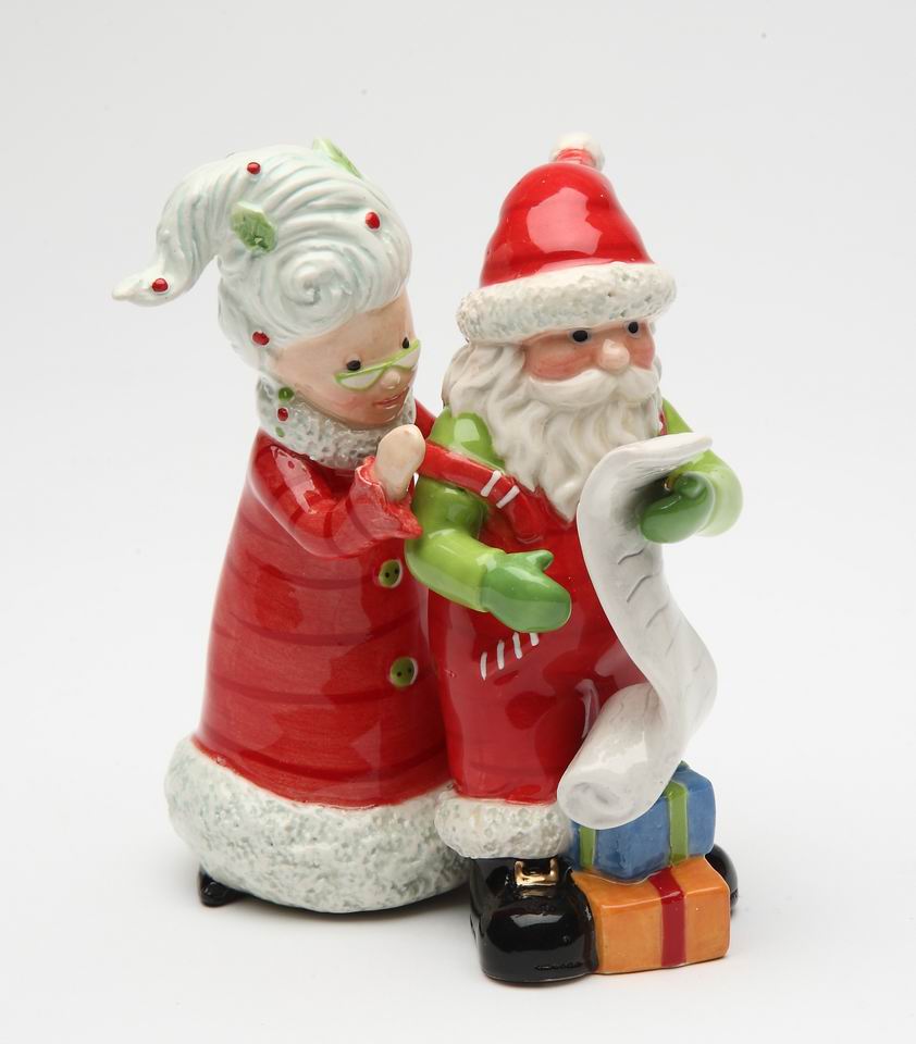 Ceramic Christmas Decor Mrs. Claus Helping Santa with Wish List Salt & Pepper Shakers, Home Décor, Gift for Her, Gift for Mom, Kitchen Décor