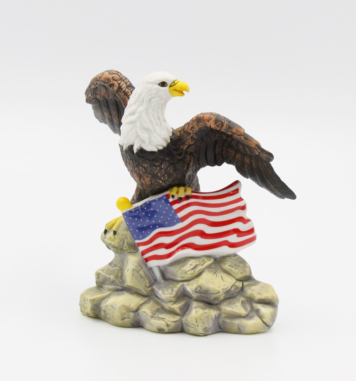 Ceramic Bald Eagle with American Flag Figurine, Home Décor, Patriot Gift, Gift for Mom, Gift for Dad, Independence Day Décor, July 4th