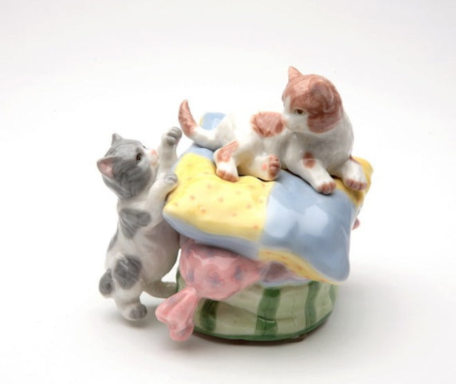 Ceramic Two Kittens Playing on Pillow Music Box, Home Décor, Gift for Her, Gift for Mom, Kitchen Décor, Cat Lovers Gift, Pet Loss Gift