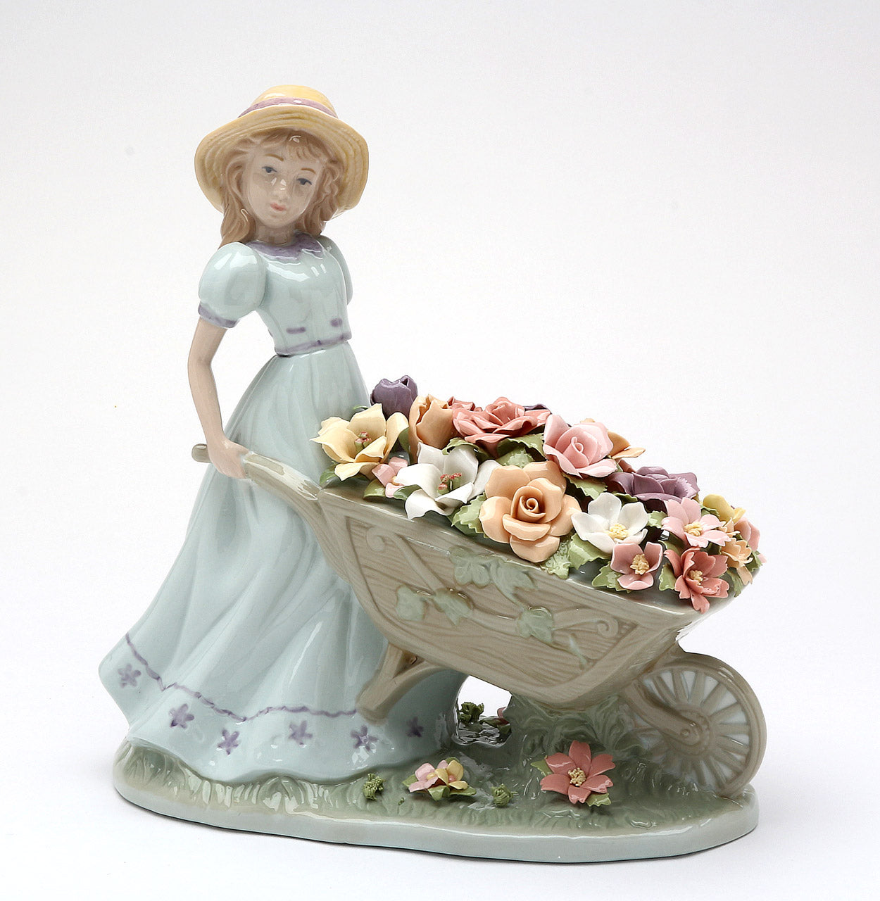 Girl Pushing Flower Cart - kevinsgiftshoppe