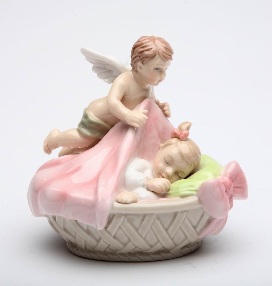 Ceramic Guardian Angel with Baby Girl Figurine, Home Décor, Religious Décor, Religious Gift, Church Décor, Baptism Gift