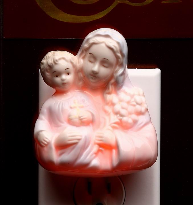 Ceramic Madonna Holding Baby Jesus Night Light, Christmas Décor, Religious Décor, Religious Gift, Church Décor, Baptism Gift