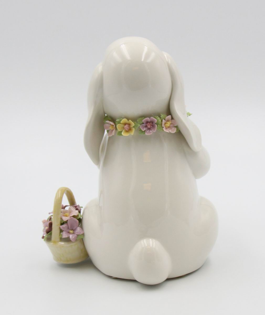 Springtime Bunnies: Easter Bunny Rabbit Holding a Flower Bouquet Music Box Playing "What A Wonderful World", Spring decor